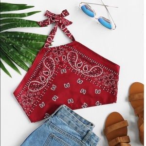 NWOT Red Bandana Print Halter Crop Top